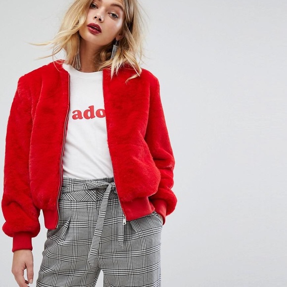 Miss Selfridge Teddy Faux Fur Bomber Jacket - Picture 6 of 8